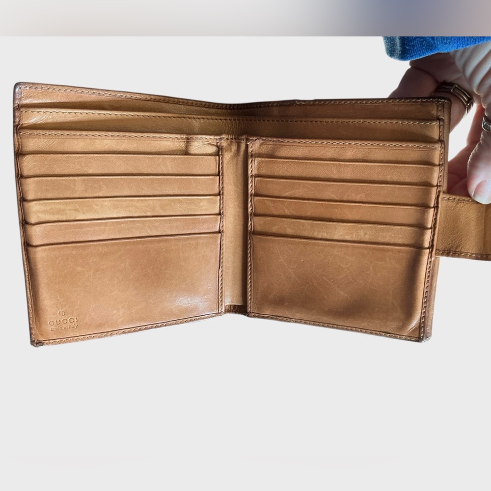 Vintage Gucci Brown Leather Web Stripe Bifold Wallet - Picture 10 of 16
